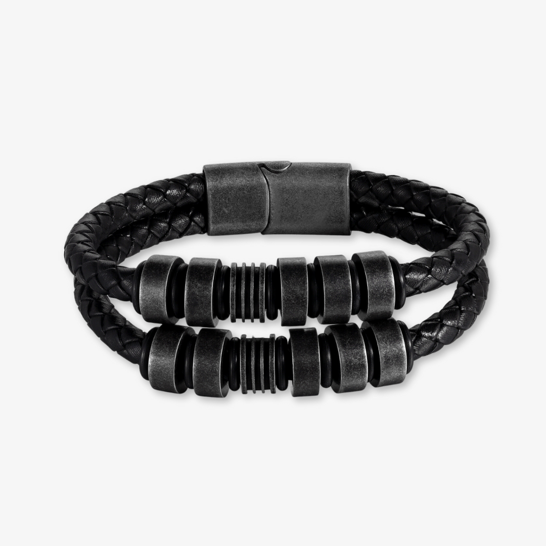 Black Braided Leather Bracelet with Ten Custom Engraving Options - Herzschmuck